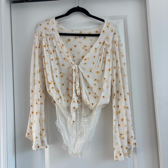 Intimately Free People Forties Feels Bodysuit Ivory Sunflower Hippie Boho - Picture 2 of 13